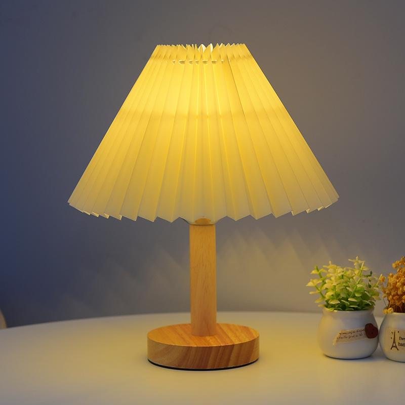 Retro Pleated Nordic Desk Lamp - Umbrella-Shaped Night Light for Dorms & Bedrooms