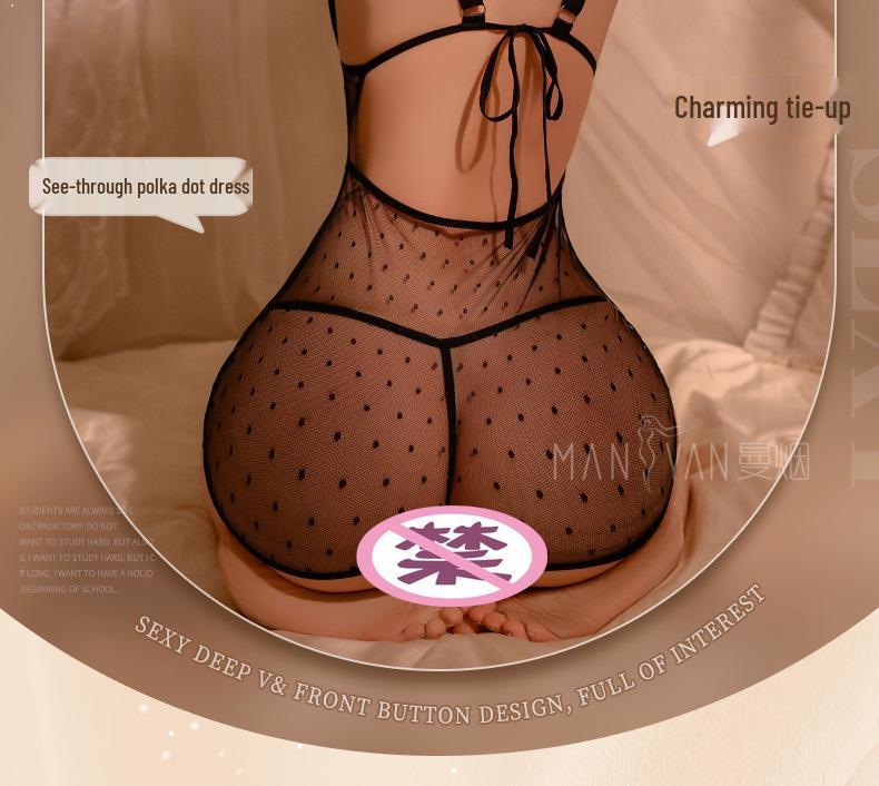 Man Yan See-Through Polka Dot Lace Camisole & Bodycon Mini Skirt