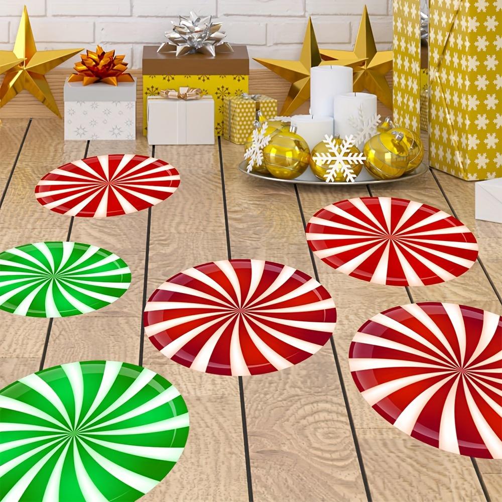 6pcs Christmas Floor Stickers Colorful Candy Pattern Festive Home Windows PVC Decals Xmas Decor Living Room Bedroom Wall Sticker