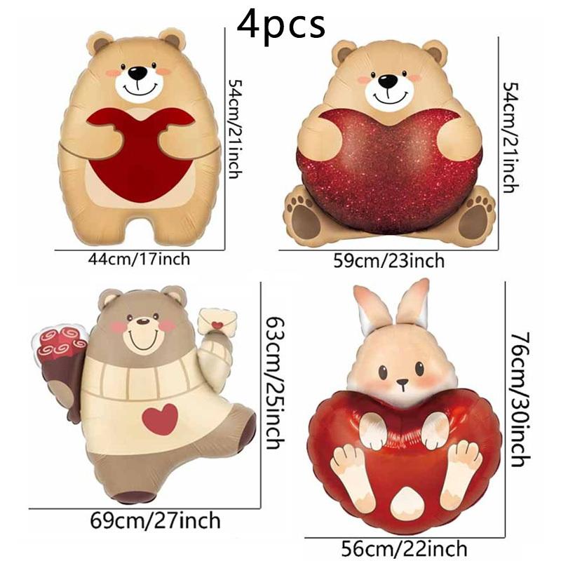 

4/8/12Pcs Heart Shaped Bear Balloons Cartoon Standing Bear Valentine S Day Wedding Decor Foil Balloons Engagement Anniversary As Picture