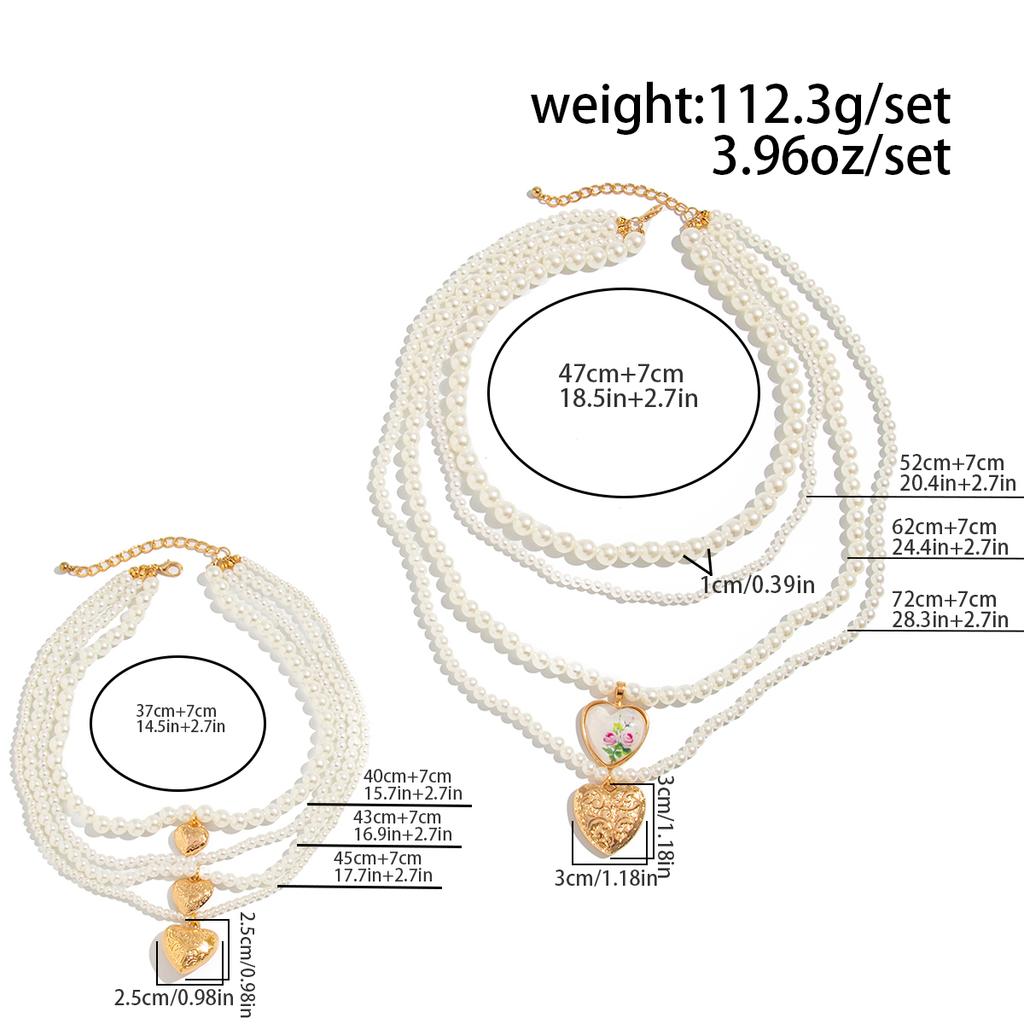 Ingemark 2Pcs/set Boho Exaggeration Multi Layer Imitation Pearl Heart Shape Pendant Necklace Women Charm Long Bead Chain Jewelry