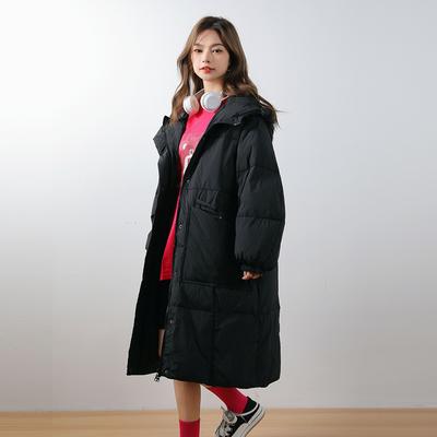 Feather 90 Down Medium and Long White Duck Down Thickened Solid Color Loose Retro Literary Down Jacket Women's Coat