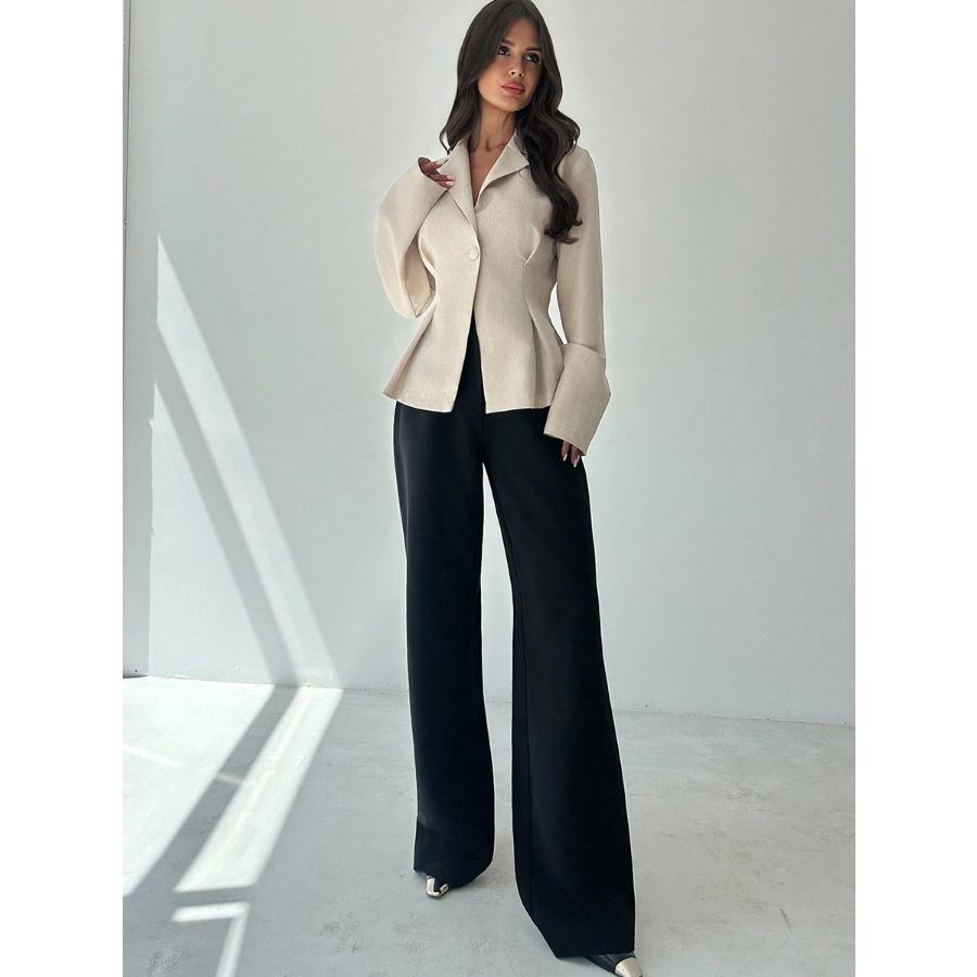 2025 Autumn Winter Women's Single Button Blazer, V-Neck Waist-Defining Open Front Cardigan with Solid Color Design, French Style Office Coat