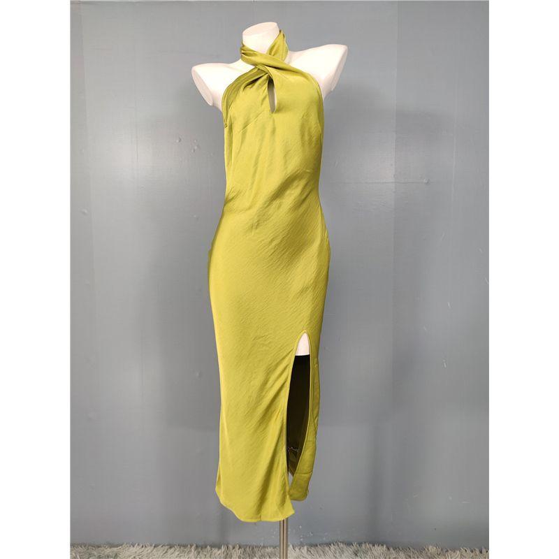 Foreign Trade Lu's Summer New High Quality Smooth Fabric Hanging Neck Elegant Fashion White Vacation Dress Multi-Color