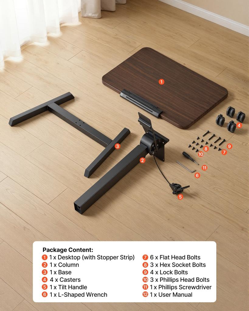Standing Desk, Adjustable Height Mobile Stand Up Desk with Tilting Desktop, 650 x 480 mm Small Computer Sit Stand Rolling Workstation with 4 Casters,