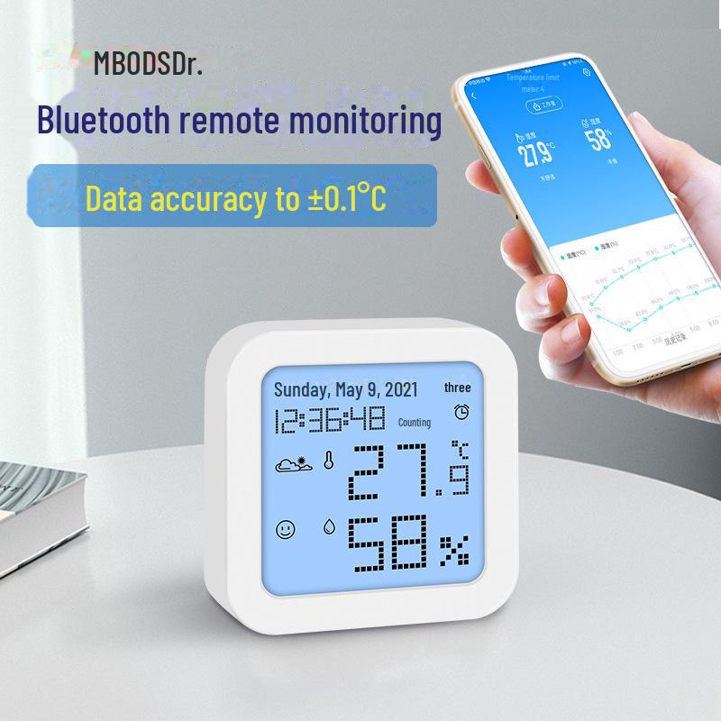 Bluetooth Indoor/Outdoor Thermo-Hygrometer: Wall-Mounted, Baby Room & Pet Climbs. Customizable Dry/Wet Display.