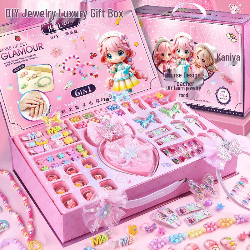 DIY Beaded Toy Jewelry Kit: Handmade Hair Accessories, Necklaces, Bracelets & Gift Box Set for Girls' Birthdays