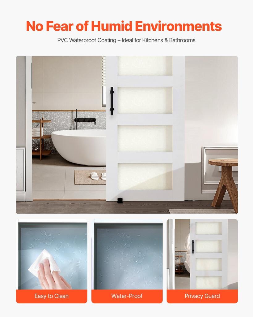 Sliding Barn Door, 762 X 2134mm, High-Strength MDF Panel and Glass, Barn Door with Hardware Kit, Water-Proof PVC Surface, Easy To Install, H-Frame,