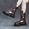 Fashion 6.5CM New Women Gladiator Sandals Summer Thick High Heel Platform Genuine Leather Hollow Roman Sandals Women Mid Calf Cool Boots