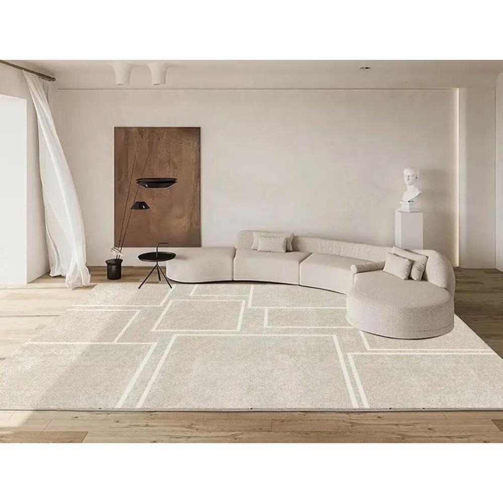 Modern White Minimalism Large Living Room Carpet Light Luxury Beige Decoration Bedroom Carpet Soft Lounge Rug Washable Floor Mat