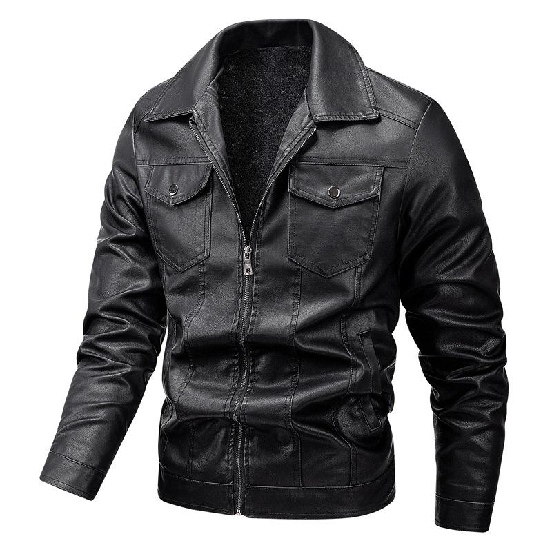Men's Urban Trend Leather Motorcycle Jacket with Turn-Down Collar