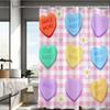Valentine'S Day Candy Heart Shower Curtain Checkerboard Pattern With Love Messages Waterproof Polyester Bath Curtain With Hooks
