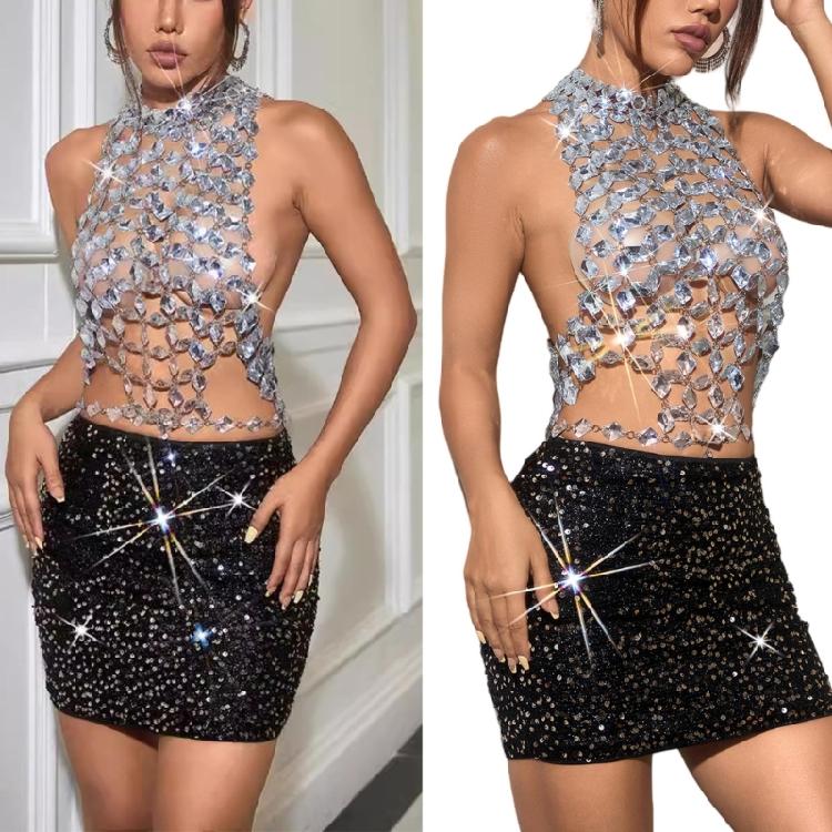 Chic Gemstones Adorned Backless Pieces With Metal Chain Unique Body Chain For A Sophisticated And Daring Appearance