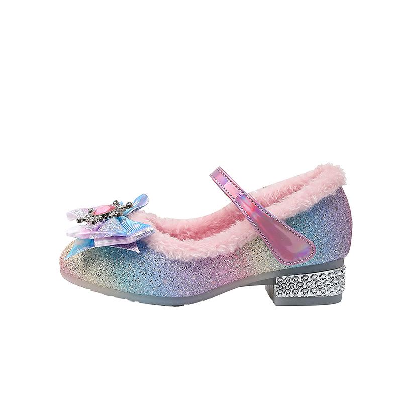 Kristall Prinzessin High Heels: Winter-Fleece gefütterte Schuhe für Mädchen mit Schleifen-Design