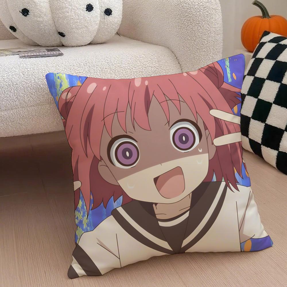 Classic Funny Japanese Anime Y-Yuru Yuri Cushion Cover Throw Pillow Cover Hidden Button Durable Polyester Chair Cushion