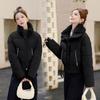 High-end plush collar short cotton clothes women's winter new shiny cotton-padded clothes fashionable warm lapel jacket