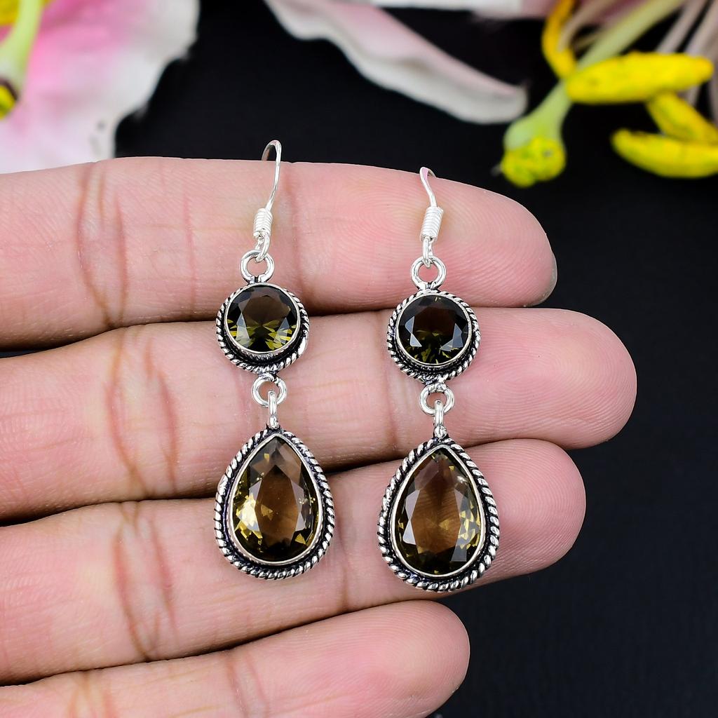 Citrine Gemstone Handmade 925 Sterling Silver Jewelry Earring 2.56" KG-429