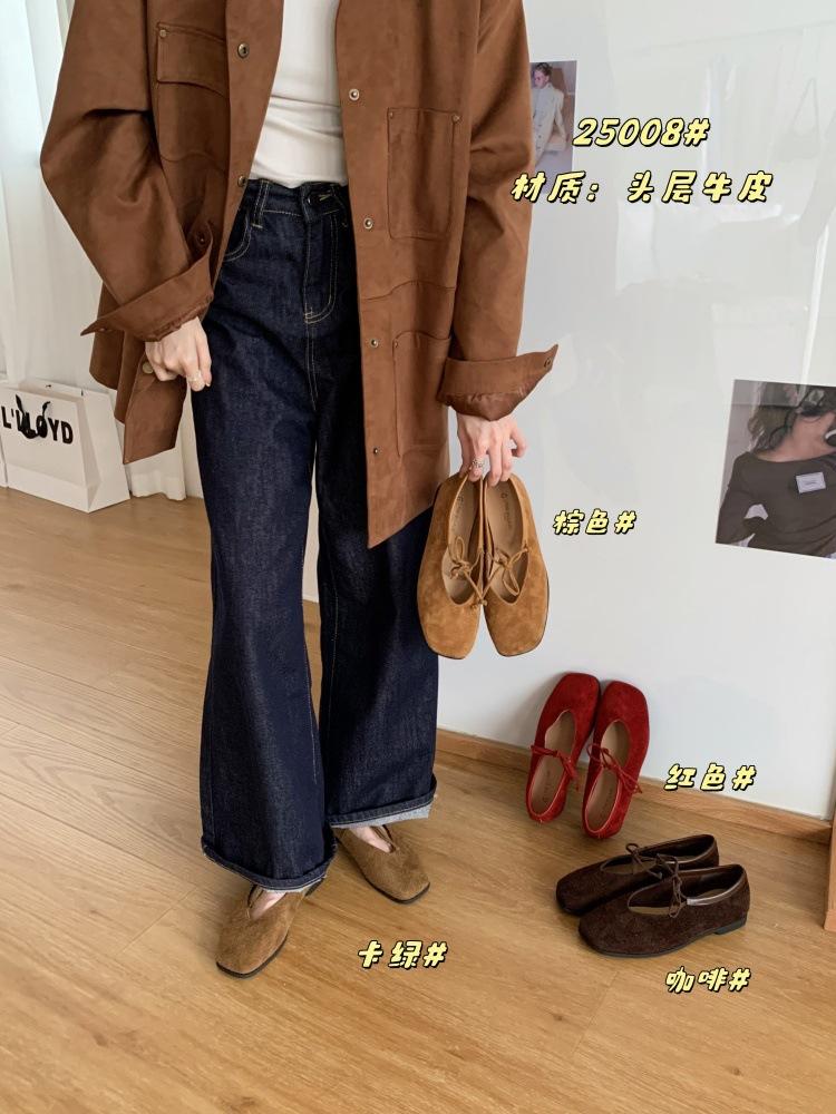 Soft-soled Single Shoes Women's Ladyshoes 2025 Autumn Fashion Shallow Bow Soft Leather Doudou Flat-soled Women's Shoes