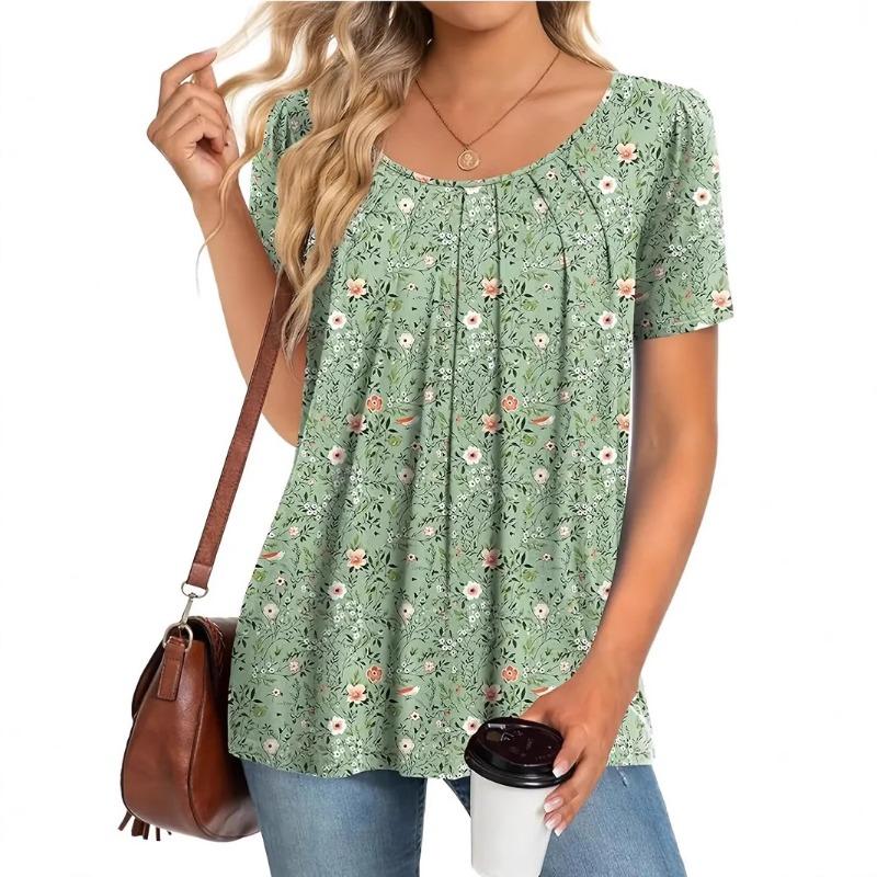 Spring Summer Fashion Floral Print Commuting Comfortable Casual Women's Elegant Style T-shirt