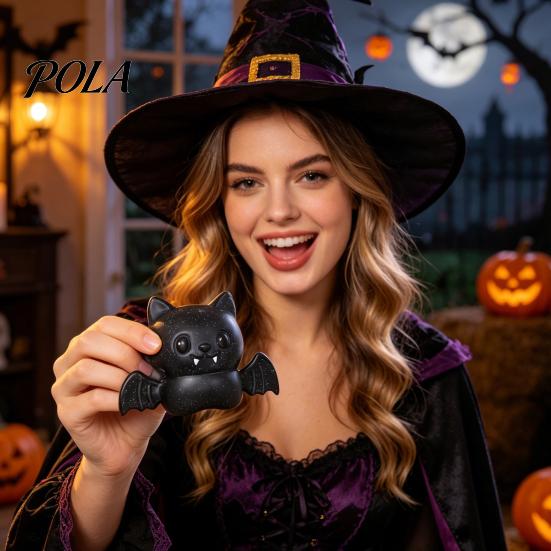 Cute Bat Desk Decoration Halloween Glitter Squeeze Stress Ball, Soft TPR Slow Rising Fidget Toy Washable Relief Ball for Anxiety Relief, Decompression