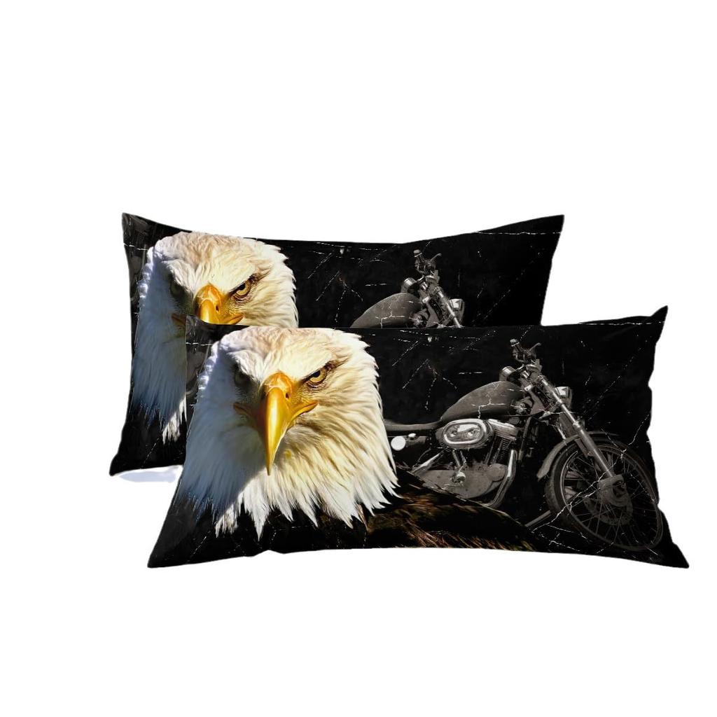 Motorcycle Eagle Printed Duvet Set Bedding Set With Pillowcase Quilt Cover Three-Piece Set