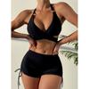 Sexy High Waist Two-piece Bikini Women's Solid Hollow Swimsuit Cross Gathered Swimwear Summer Drawstring Beach Bathing Suit