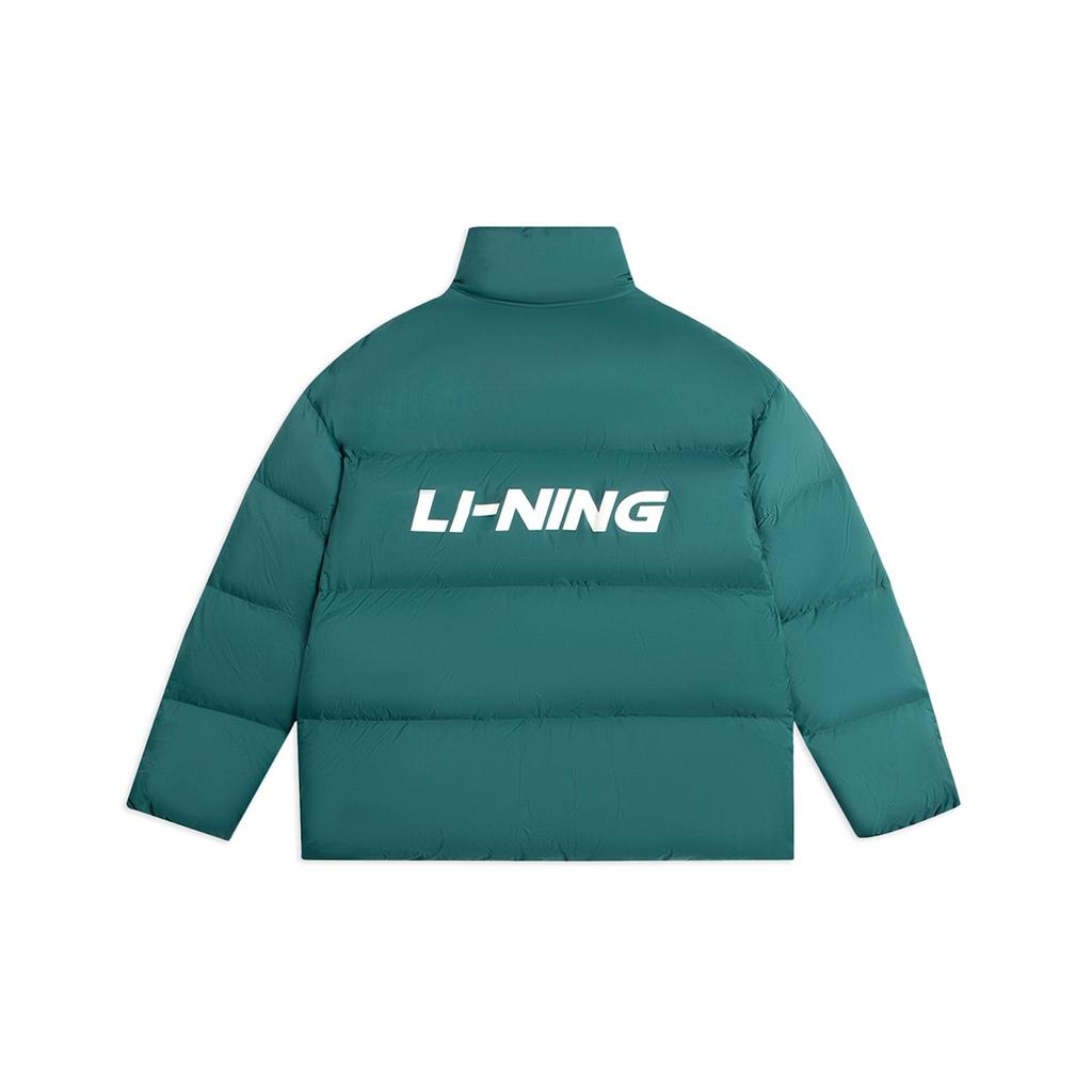 LiNing Logo Casual Short Stand Collar Down Jacket Unisex Outerwear Sea-Pine-Green AYMS337-5