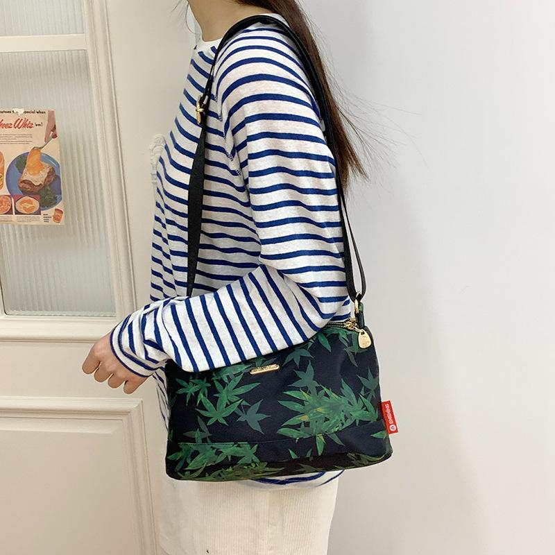 Schoolbag Women's Black New National Style Fashion Multi-Layer Shoulder Bag Niche Design Bamboo Leaf Casual Messenger Bag Large Capacity High-End Bag