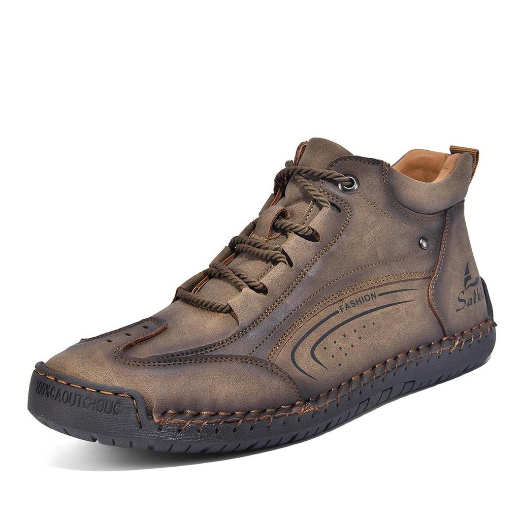 Men's Plus Size Hand-Stitched Leather Fashion Boots - Comfortable Outdoor Casual Loafers by Dr. Martens Street Trend