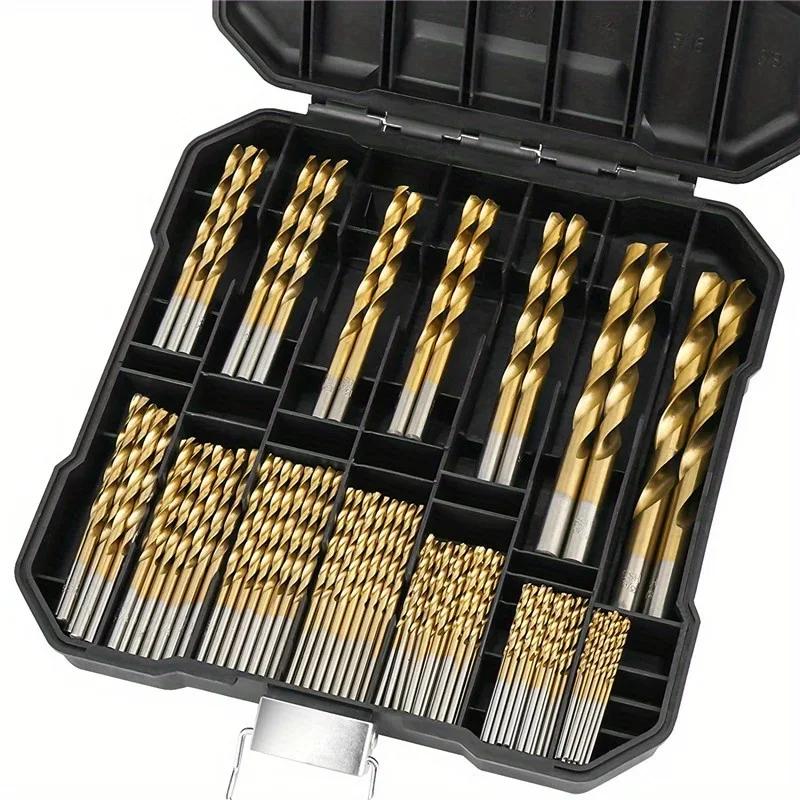 Mixed Drill Bit Set 99pcs Titanium Coated High Speed Durable For Metal Wood Plastic Aluminum Alloy Storage Case Workshop Tool