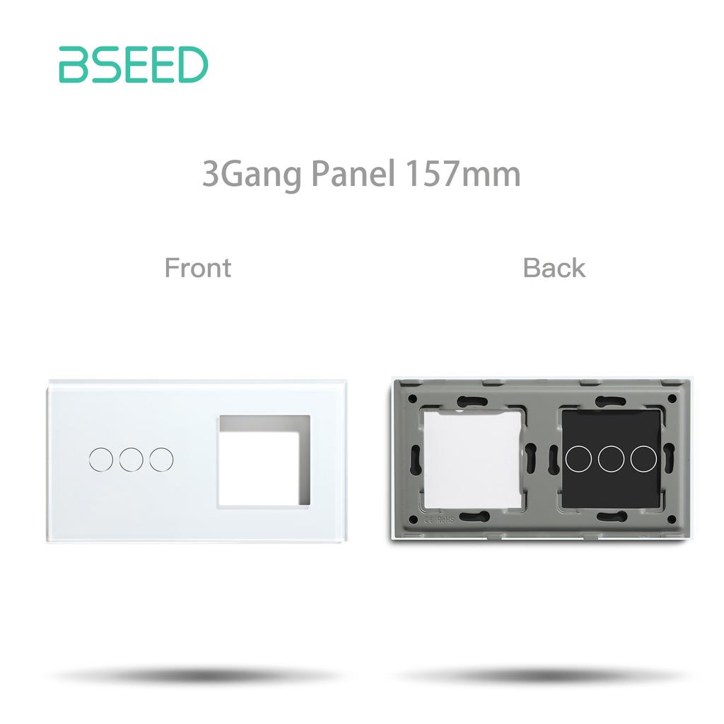 BSEED UK EU RU Standard Crystal Glass Panel Frames 1/2/3Gang 1/2Way Wall Touch Switch Base Wall Socket Function Part DIY Part