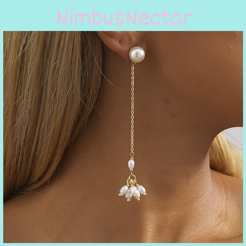 Modern Geometric Pearl Earrings Gold Tassel Chain Long Dangle Earrings For Women