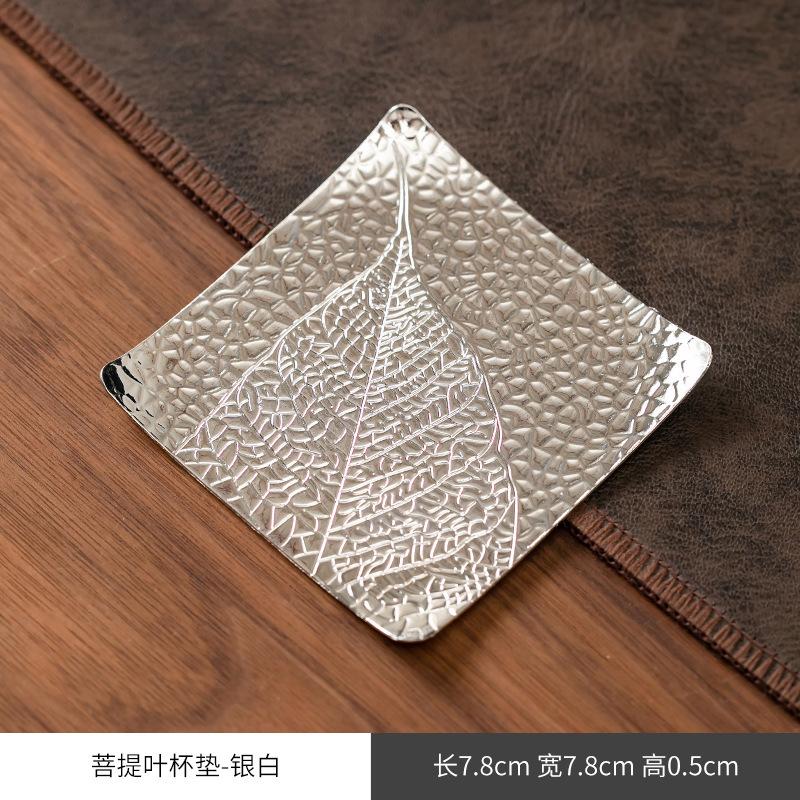 Square Alloy Heat Insulation Coaster with Leaf Pattern Textured Surface Durable Non-Slip Base for Table Protection and Hot Cup Placement