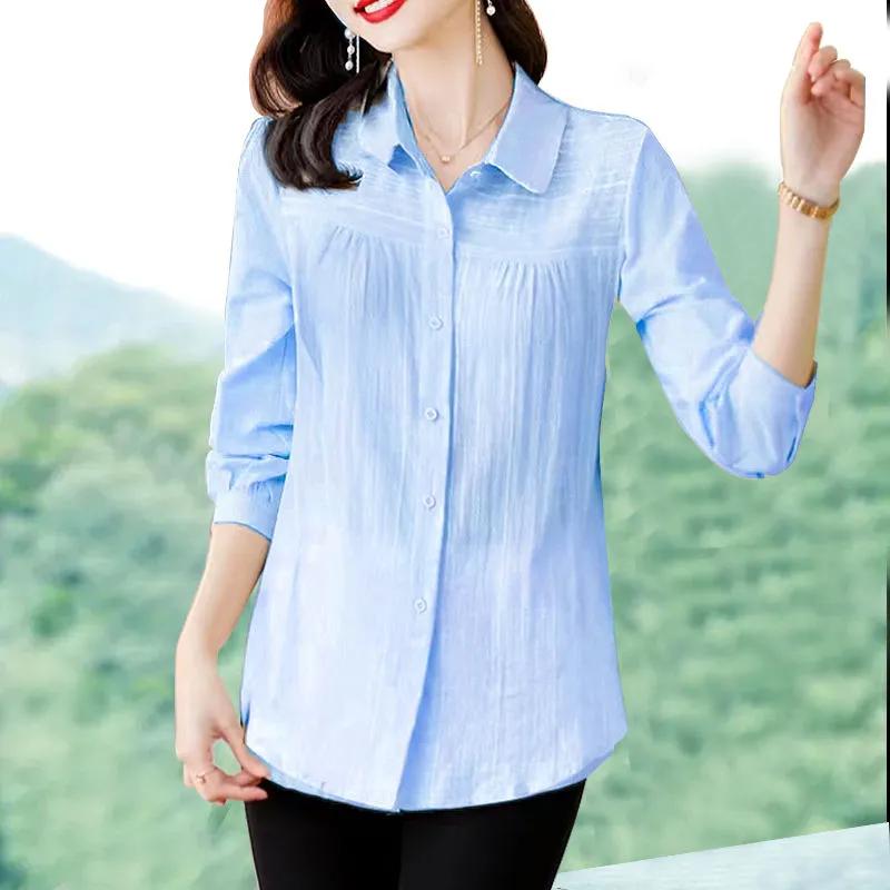 Pure Cotton Long-sleeved Shirt for Women in Spring Summer  New Loose and Slim Versatile Cotton