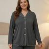 Plus Size Women Two Piece Pajama Set Button Front Cardigan Loose Knit Casual Loungewear Home Sleepwear