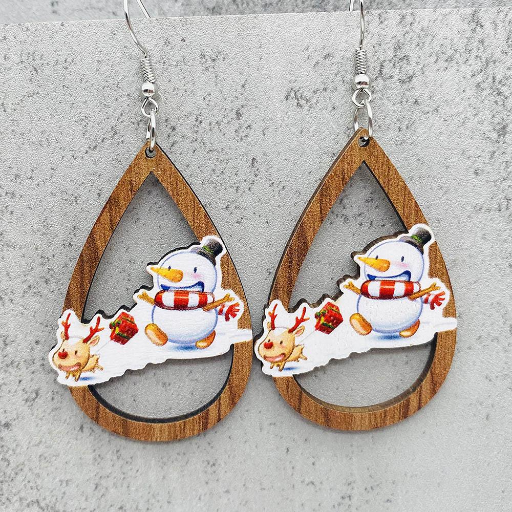 1 Pair of Christmas Holiday Ornaments Santa Bells Red Car Drops Wooden Earrings Christmas Ornaments