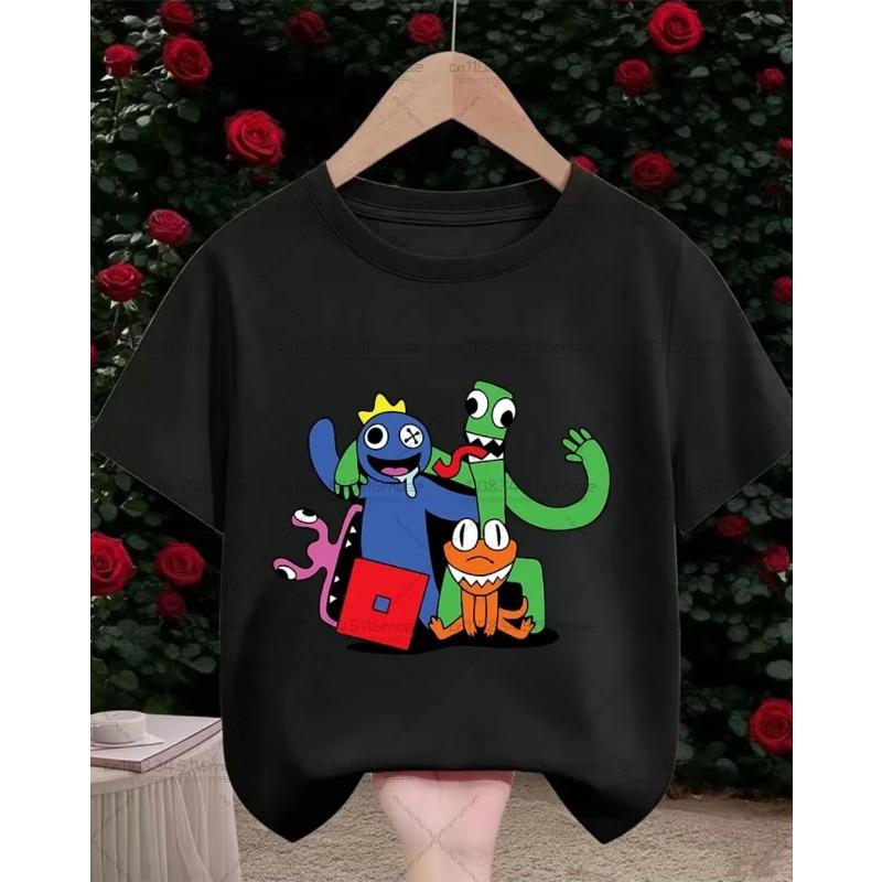Summer Cute Round Neck Fashion Street Casual Top Rainbow Friends Cartoon Children's T-Shirt Kids
