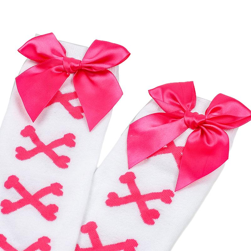 1 Paar Mädchen Schwarz Süß Niedlich Rosa Y2K Harajuku Lolita Oberschenkelhohe Strümpfe Mädchen Knochen Schleife Socken Streetwear