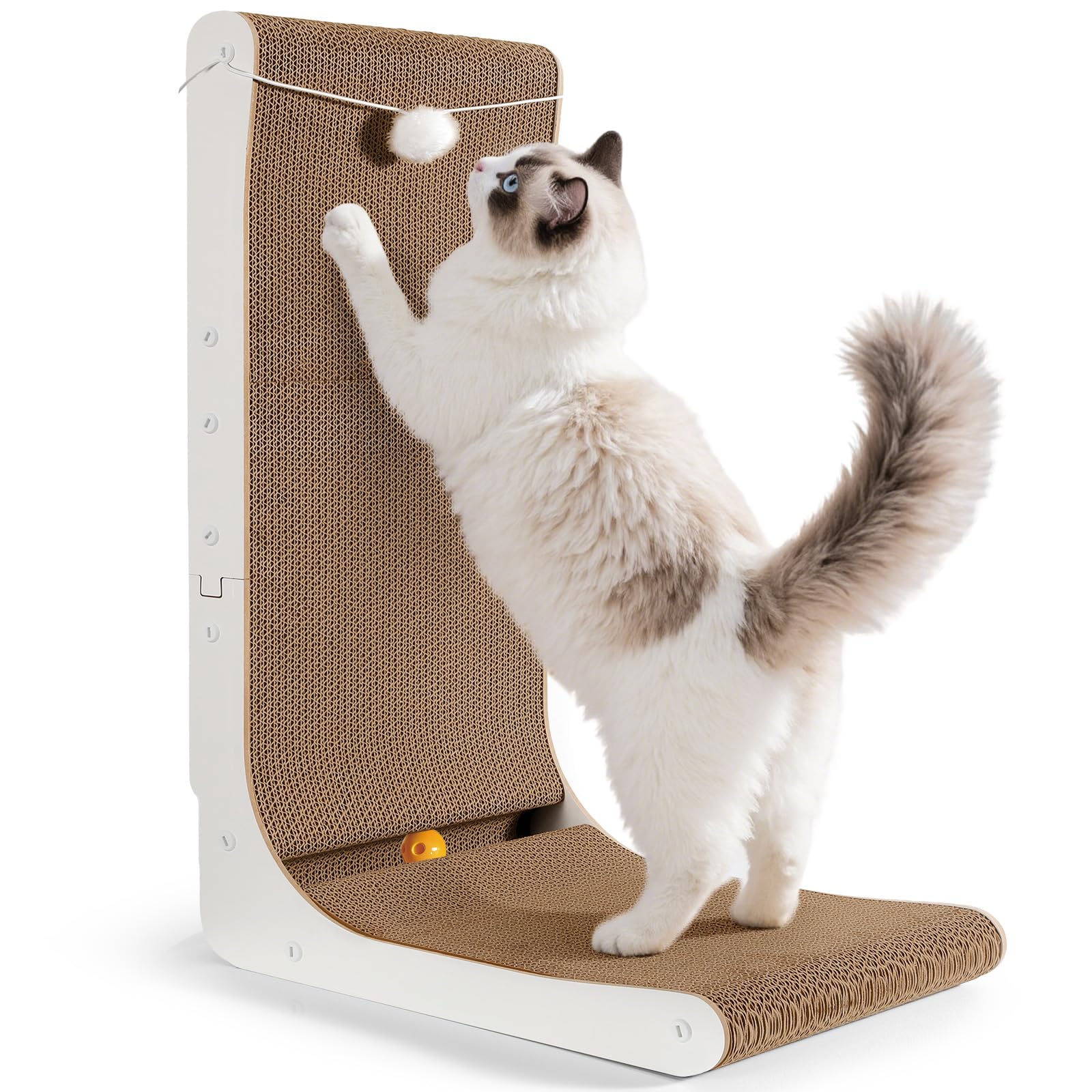 

Gimars Cat Scratching Stable Cat Claw and Lying Includes Cat Ball and Plush Stylish Post, 68cm, L-Shaped, Cardboard, Construction, Multi-Function білий
