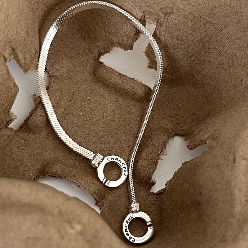 Minimalist Double Ring Buckle Square Snake Bone Clavicle Necklace For Women