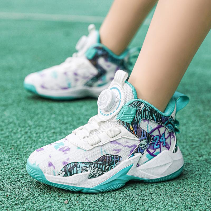 Children's professional basketball shoes 22 summer new rotating button student shock-absorbing sports shoes