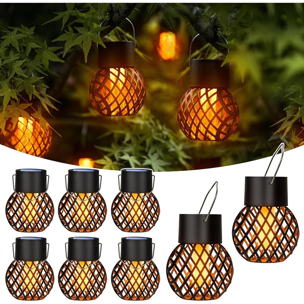 Solar Lights Outdoor Garden,Hanging Solar Lights Flickering Flame, Outdoor Ball Light Waterproof for Garden, Yard, Fence, Tree