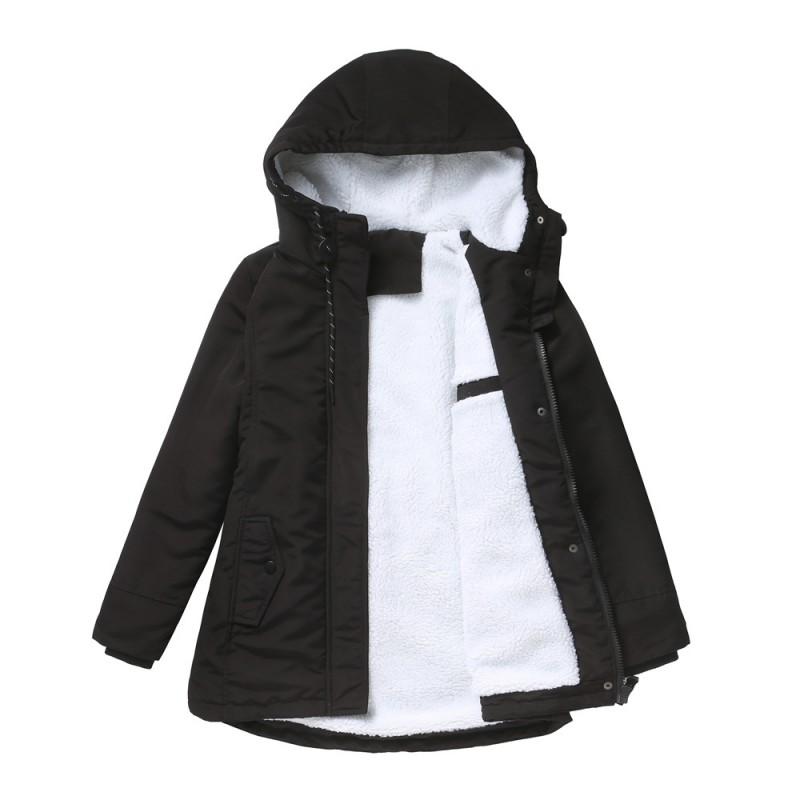Womens Thick Winter Parka Coat With Fleece Lining Loose Fit Hooded Cotton Padded Jacket Long Sleeve