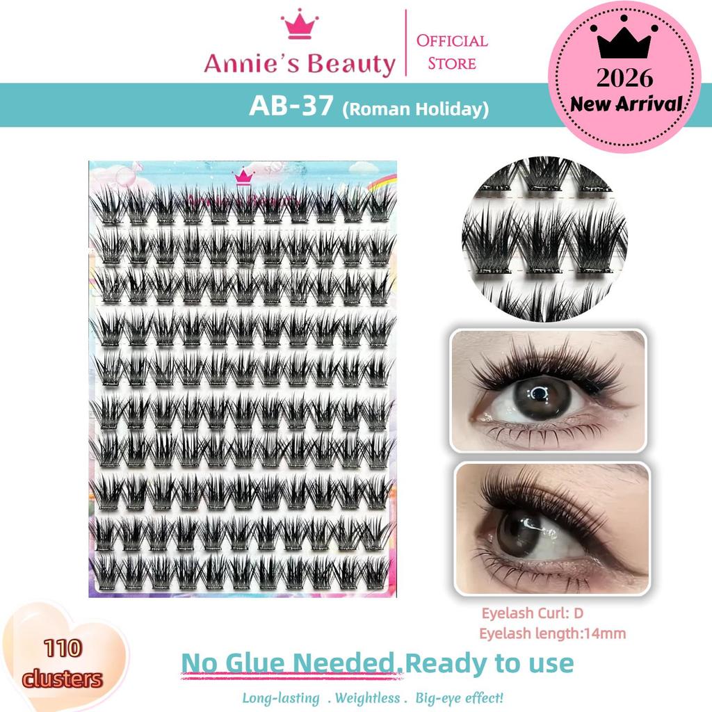100-120 Cluster Self-Adhesive False Eyelashes,perfect for Women makeup,pre-bonded,14mm,C+ Curl,Long-lasting,waterproof,windproof