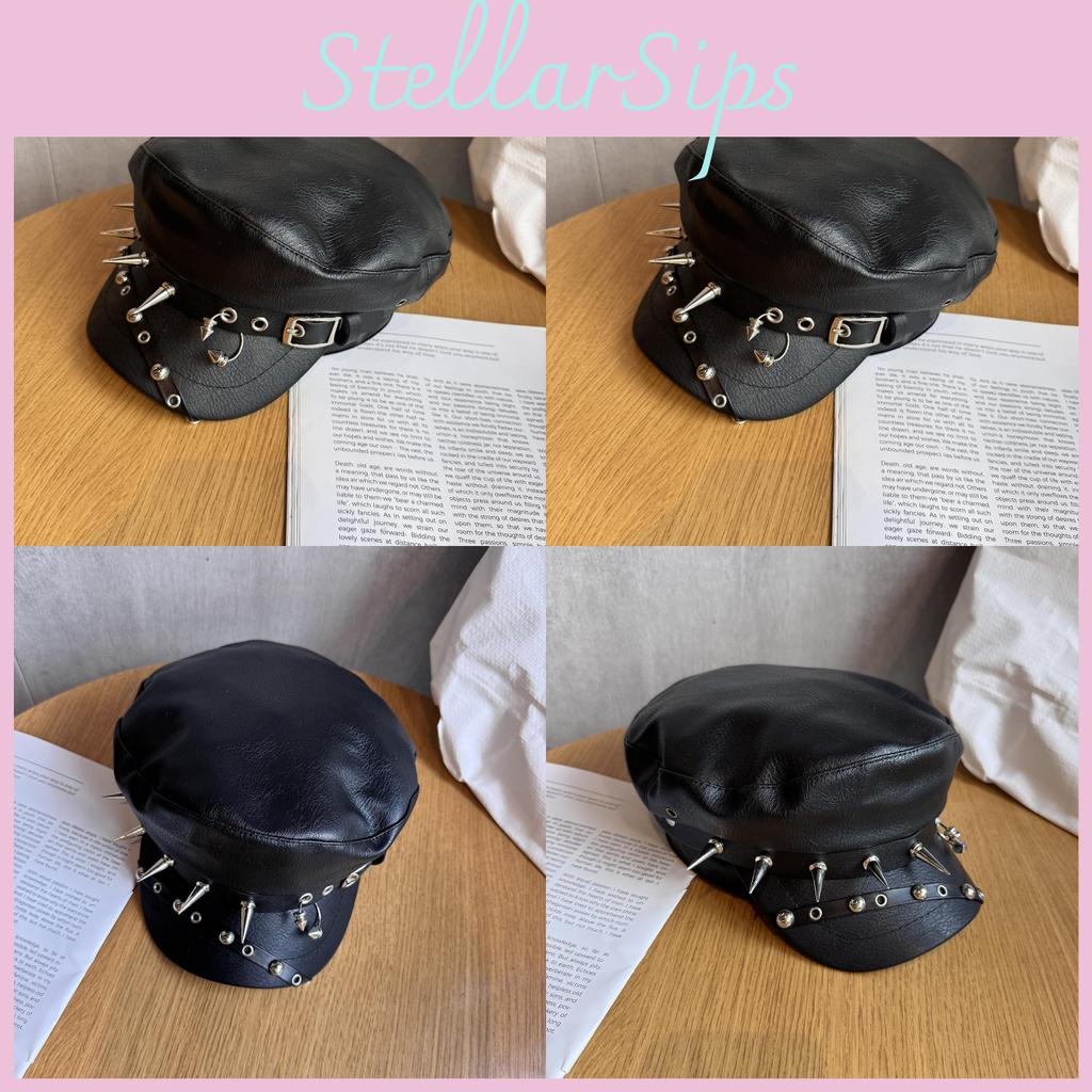 Color Solid Rivet Alternative Streetwear Flat Top Hat Waterproof Punk Goth Fans
