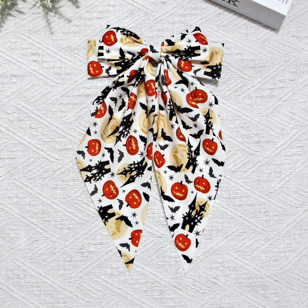Halloween Pumpkin Ghost Bow Hair Clip - Spooky Hair Ribbon Accessory for Festive Parties