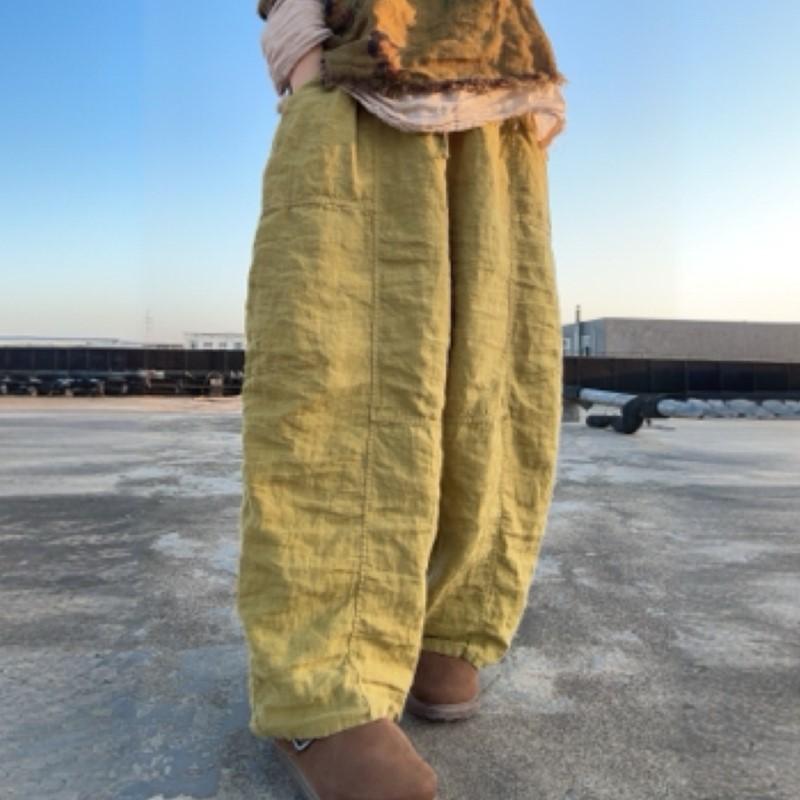 

Johnature Женские винтажные брюки с широкими штанинами, однотонные, пэчворк, осенние брюки, эластичная талия, свободные длинные брюки One Size