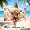 Highland Cow Theme Quick Dry Beach Towel Custom Name Text Print Large Sand Resistant Towel Beach Vacation