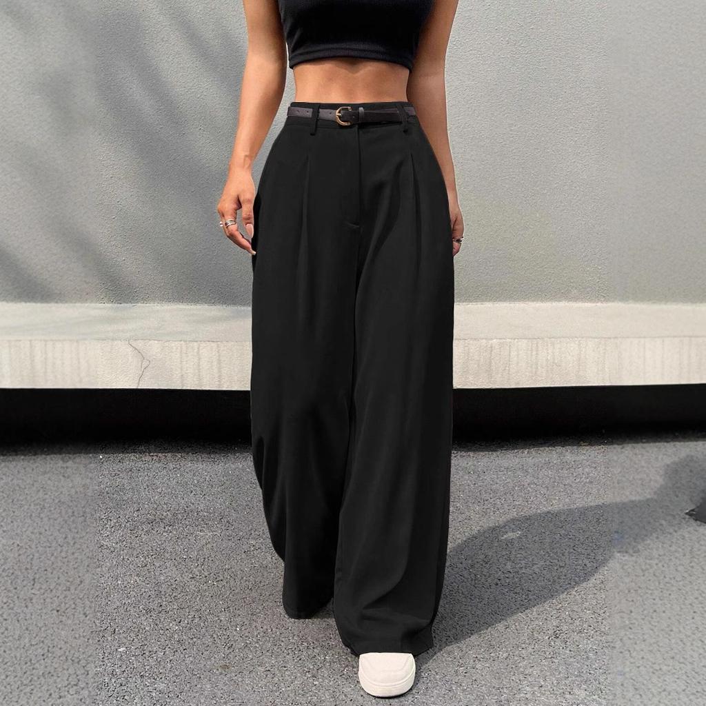 Sommerliche neue drapierte Damenanzughose, hochtailliertes weites Bein, vielseitig, lässig, petite gerade bodenlange Hose