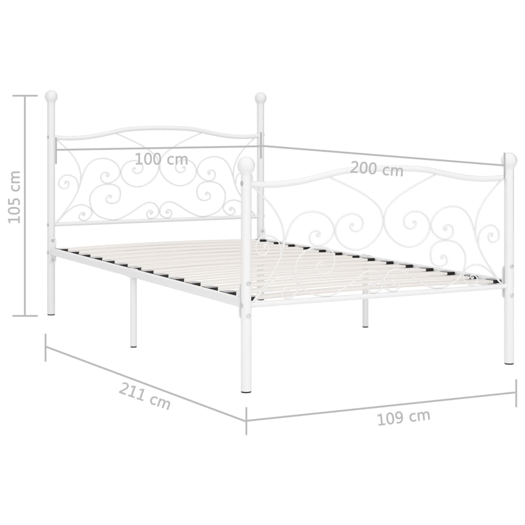 Bed Frame with Slats White Metal 100 * 200 cm